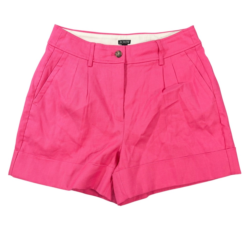 J Crew Womens Pink Linen Blend Pleated Cuffed Shorts Size 4